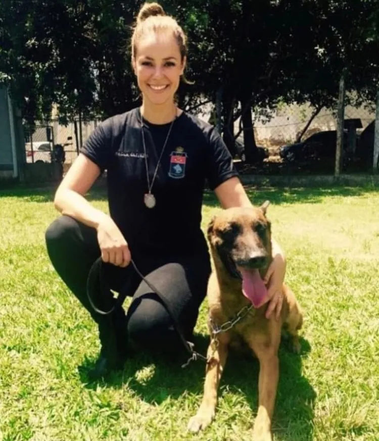 O cachorro policial Iron contracenou com a atriz Paolla Oliveira na novela 'A Força do Querer' — Foto: Reprodução/Redes sociais